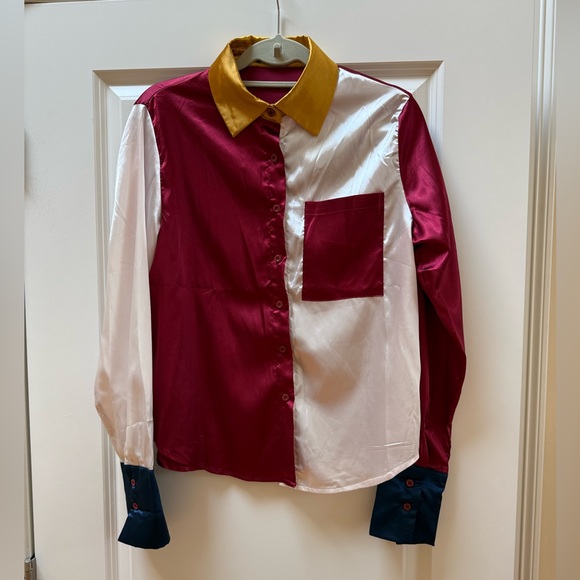 SHEIN Tops - Button Down Blouse with Front Pocket – Multiple Colors